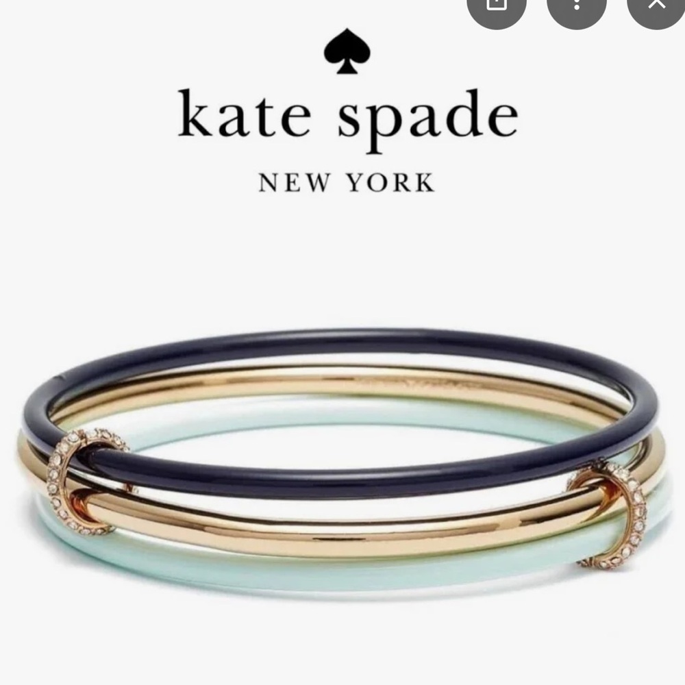 Kate spade Gold, Navy & Mint Bangle Set with 2 diamond accents